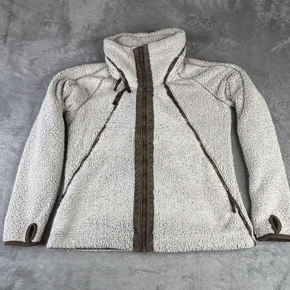 Kuhl Flight Jacket Womens Large Sherpa Fleece Zip Off Hood Thumbholes Pockets - Picture 2 of 14